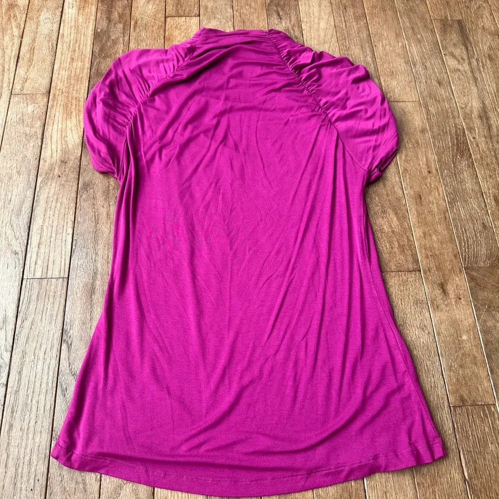 Y2K Cable & Gauge Ruched Sleeve Top Women S Mock Neck Stretch Magenta Barbiecore